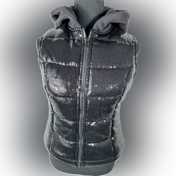 Womans Black Sequins Vest Hood Double Platinum Performance Small